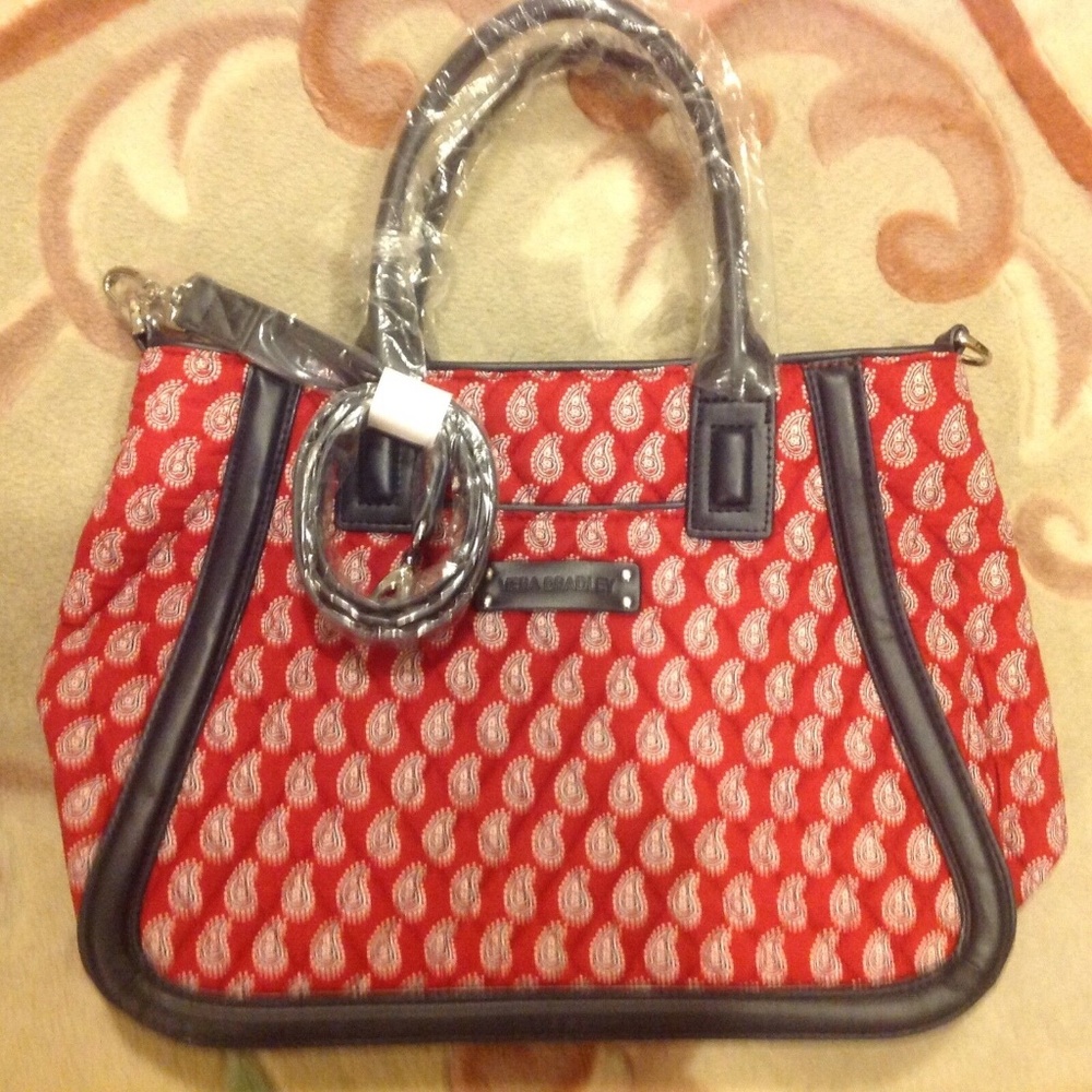 Vera Bradley Trimmed Trapeze Satchel in Petite Red Bandana Paisley 14598 349951